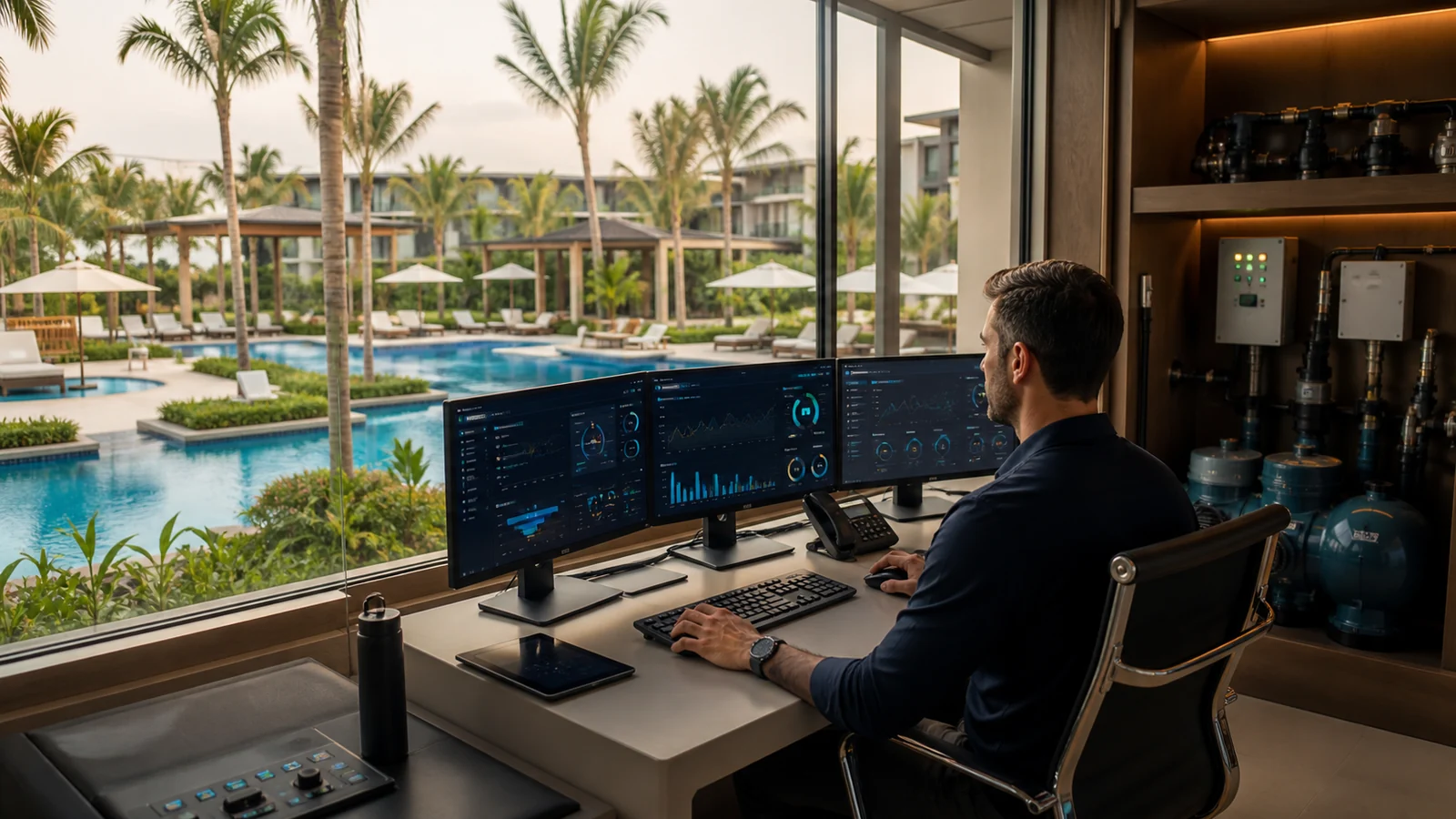 Automação de piscinas para hotelaria: controle centralizado e monitoramento remoto