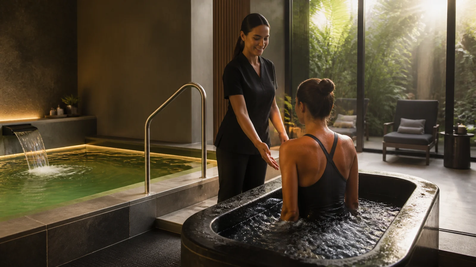 Cold plunge e contraste térmico: como integrar piscinas quentes e frias em um spa
